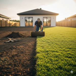 Pokládka predpestovaného trávnika
